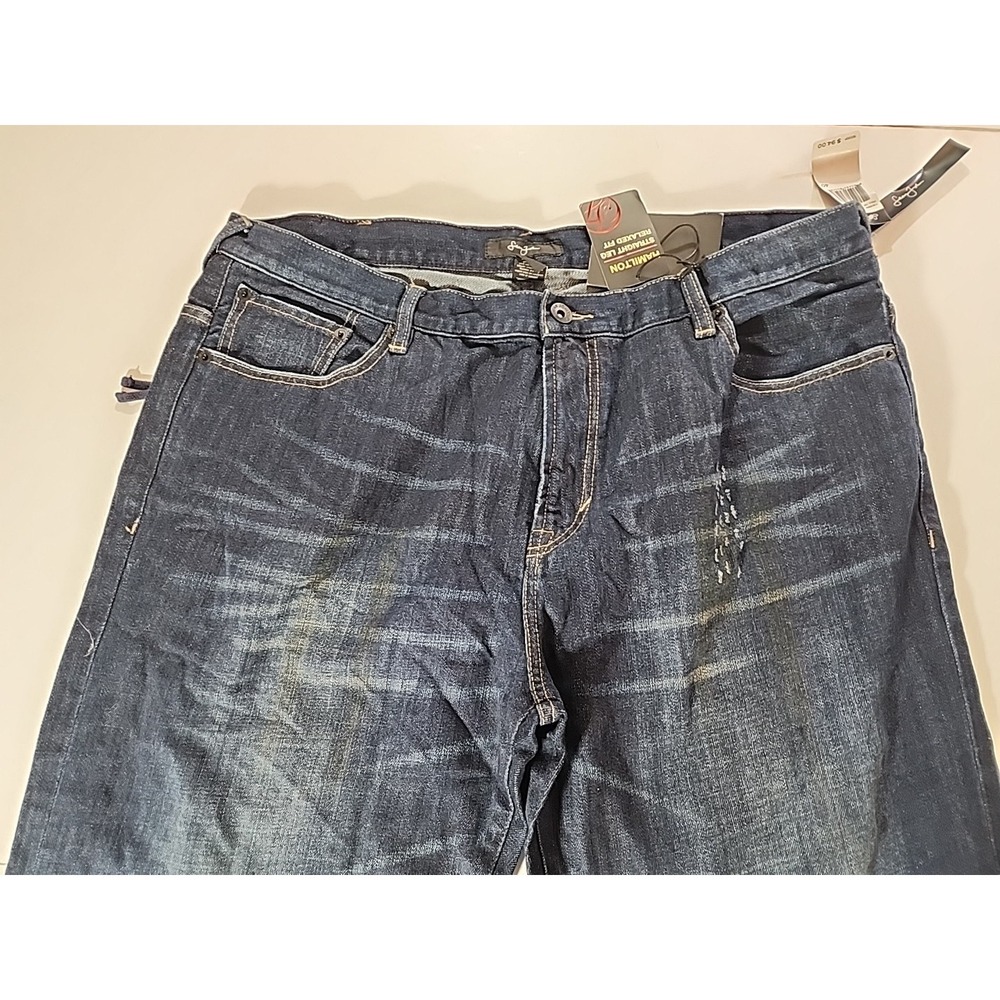 Sean John 40x33 Hamilton Distressed Jeans Zipper Pocket Detail Blue Relaxed Fit - Picture 4 of 12